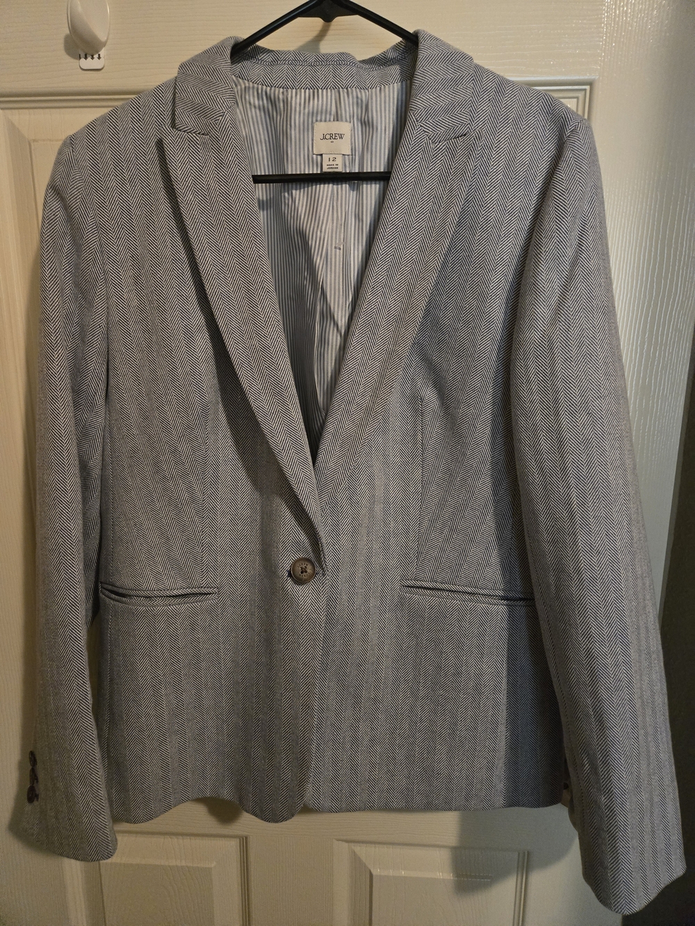J. Crew Light Gray Herringbone Single-Button Blazer